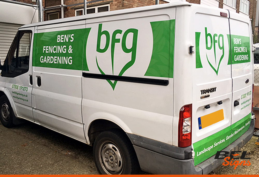 Large printed sections with leaf pattern wrapped onto Ford Transit | Horsham