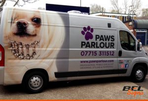 Large format print and wrap onto a Long Wheel Based van | Pet Groomer | South East Signage
