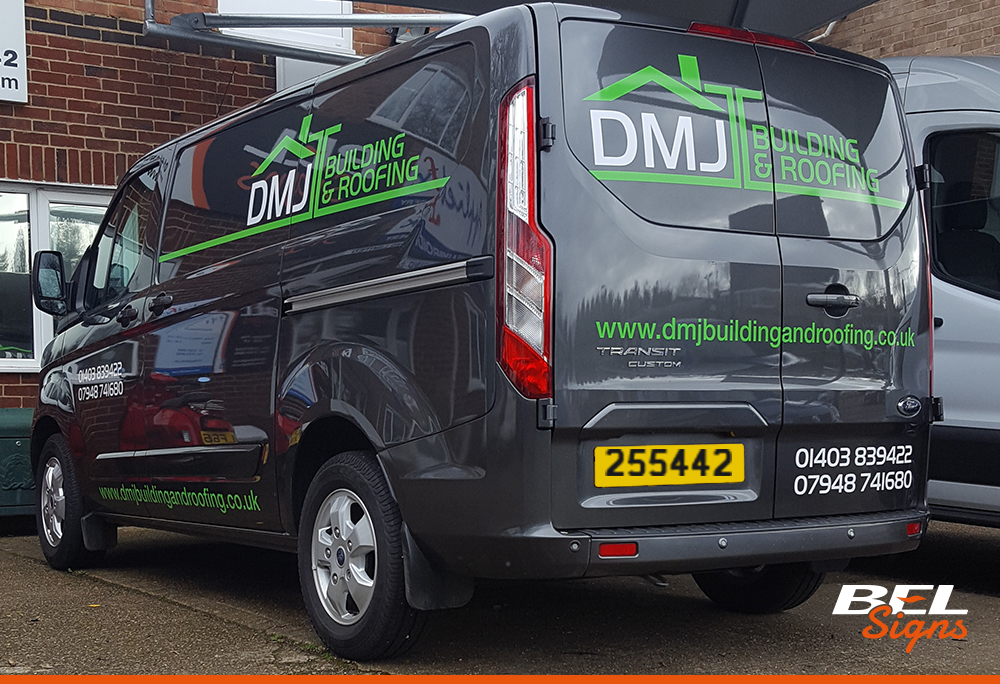 Local builder DMJ van signwriting | Building & Roofing Graphics