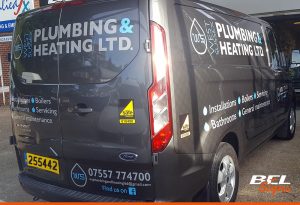 Ford Transit Custom with two colour graphics for West Sussex Plumbing & Heating | BEL Signs