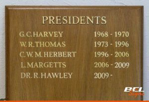 Presidents board with hand signwriting in gold