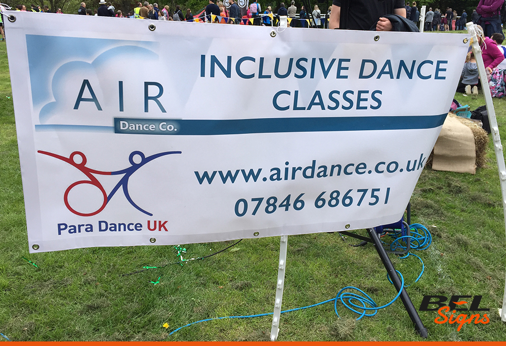 Printed events banner for local dance company