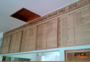 Tennis Club Honours Boards with CAD Cut text