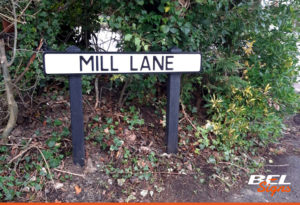 Mill Lane Road Name Plate Sign