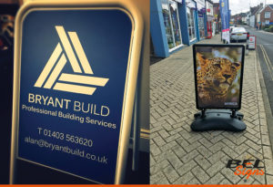 A-Board for local builders and Forecourt sign for Sussex Travel Company