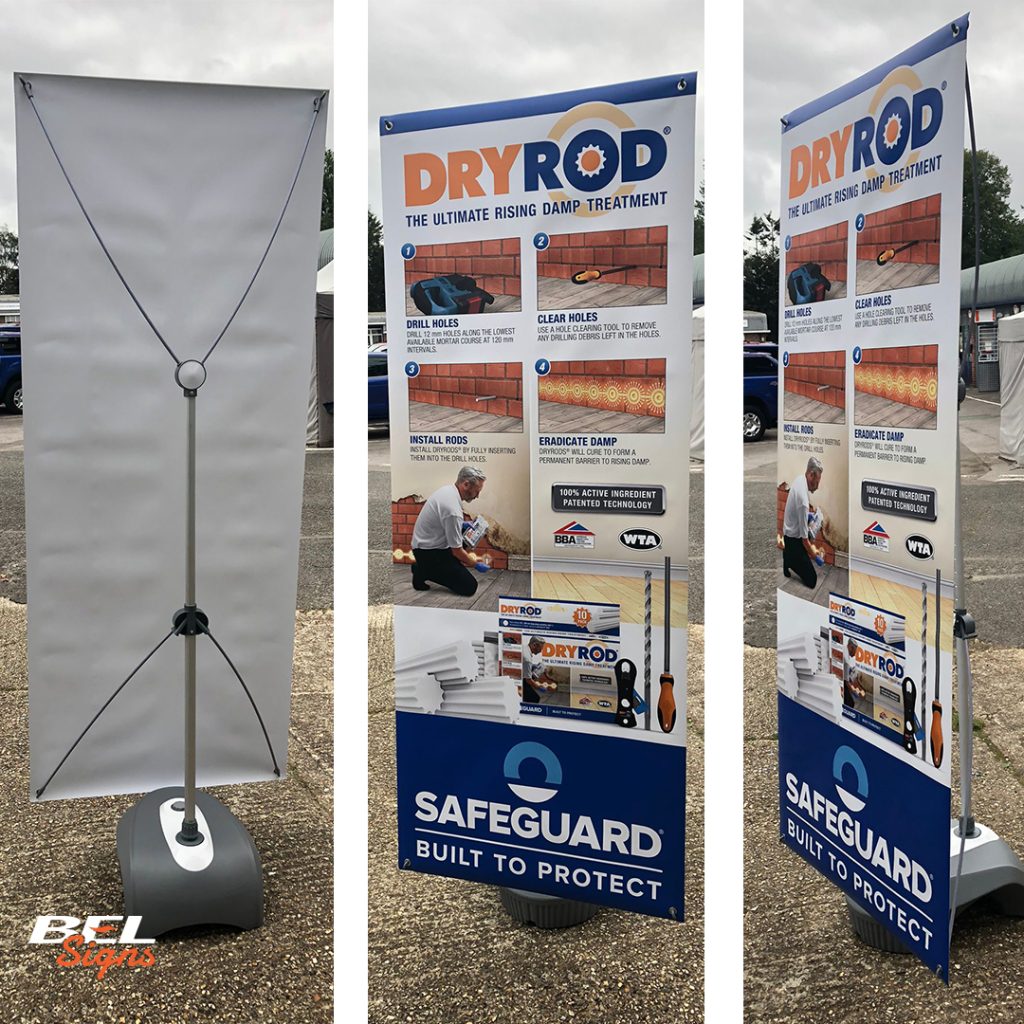 Printed banners for Safeguard Europe with printed graphics for displays