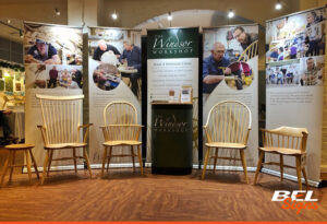 A set of 5 roll up banners and podium for Windsor Workshops