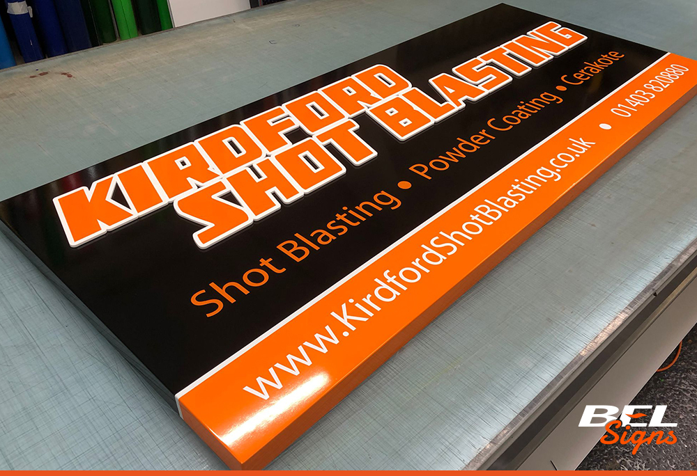 Box tray fascia in black ACM with 5mm laser cut lettering