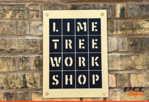 Satin Brass Plaque for Lime Tree Workshop | Engraved plaques BEL Signs