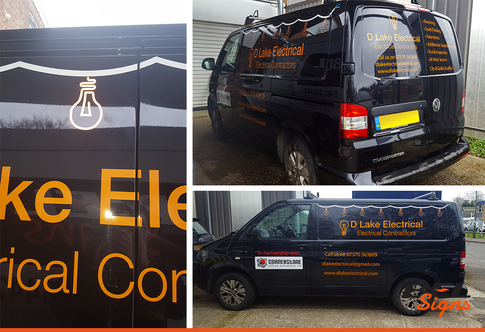 VW Transporter sign writing with reflective vinyl elements