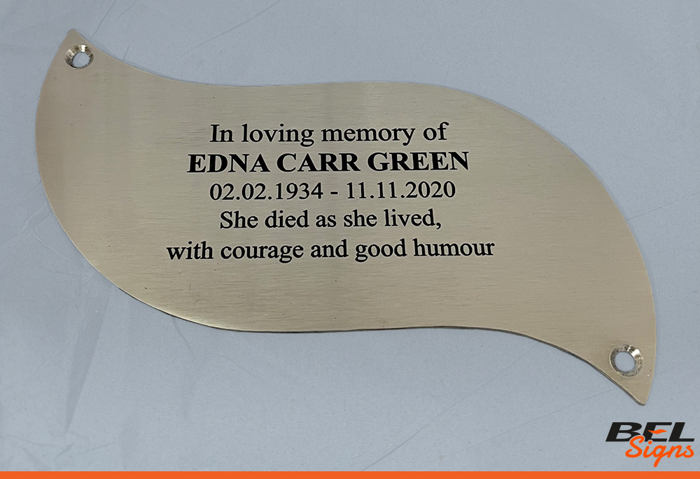Shaped stainless steel engraved plaque