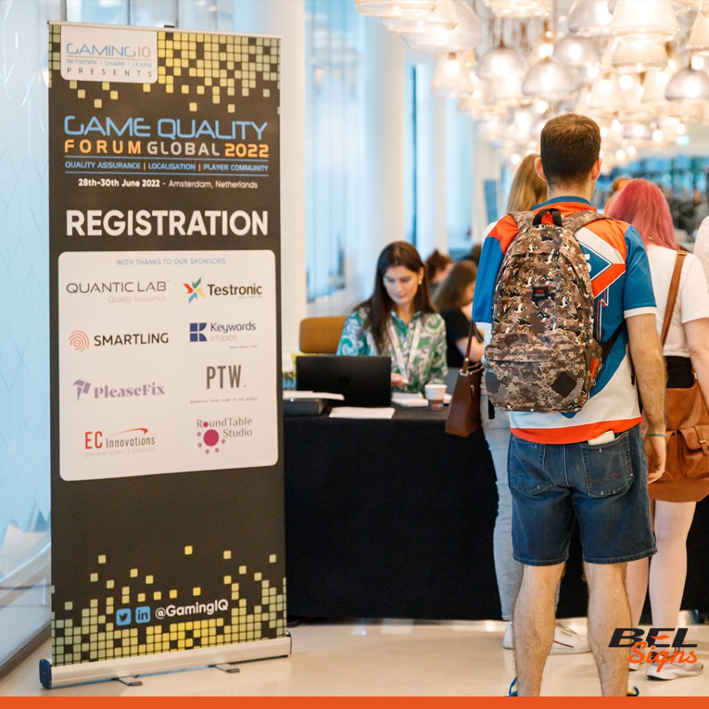 Welcome roll up banners for IQPC | BEL Signs
