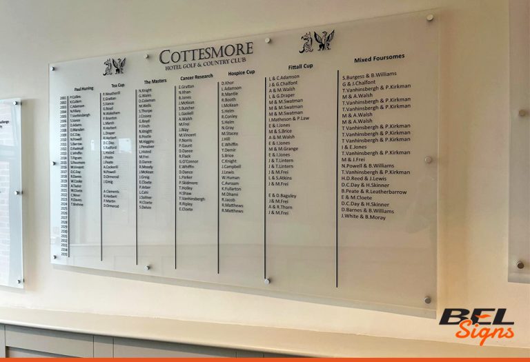 Cottesmore Golf Club Honors Boards in Acrlic with CAD cut text