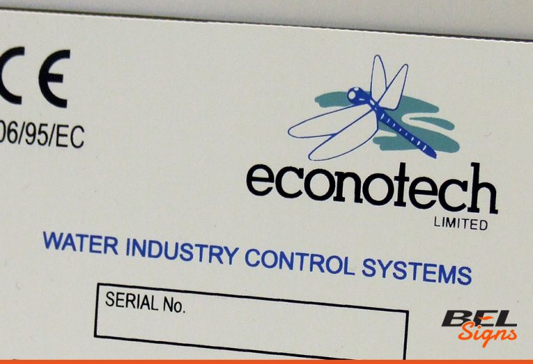 Coloured logos on engraved labels