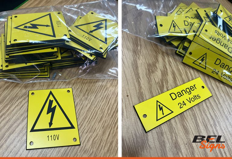 Engraved Electrical labels with warning signs