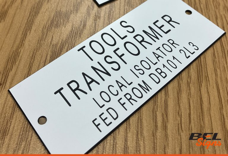 Transformer electrical labels engraved at BEL Signs