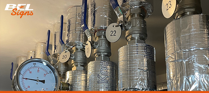 Engraved Valve Tags delivered nationwide from BEL Signs