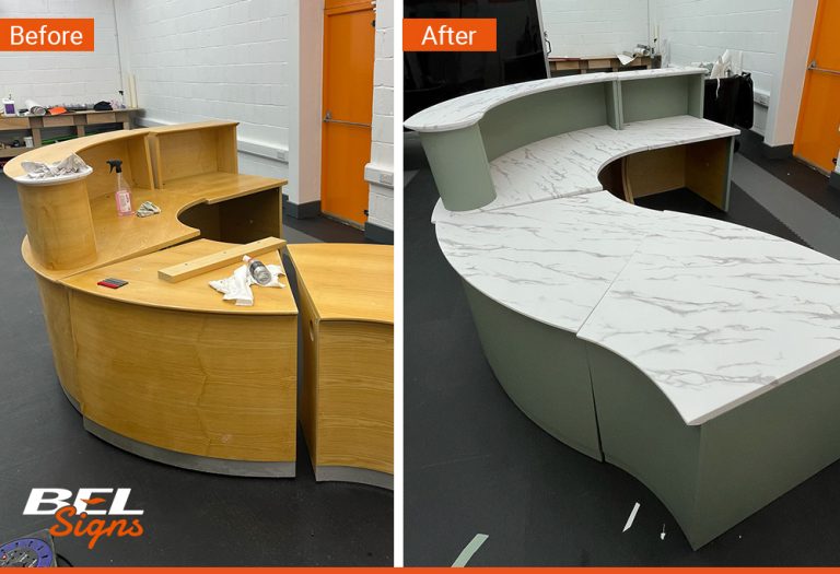 Architectural Wrap Desk wrap using MetaMark interior wrap material BEL Signs