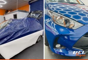 Classic Services Group car wrap change in wrap bay