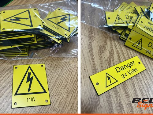 Engraved Electrical labels with warning signs